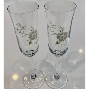 Pierre Jouet Designer Claire Coles Floral Champagne Glasses Flutes Set Of 2